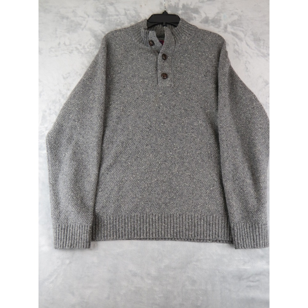 UNTUCKit‎ Lambswool Henley Sweater Gray Speckled Knit XL Button Mock Neck